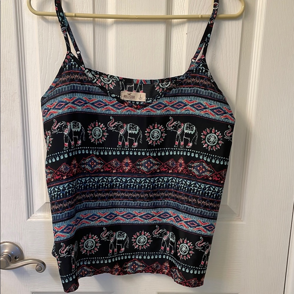 Elephant Print Black and Pink Camisole Top with Adjustable Straps